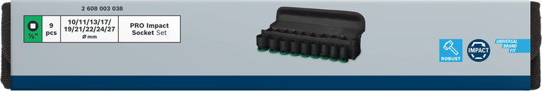 Juego de vasos de impacto Bosch PRO de 1/2″, 9 piezas.